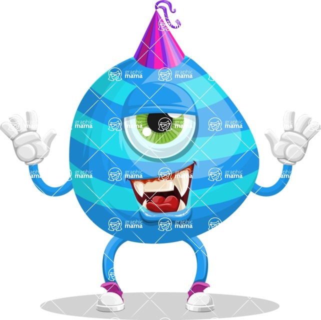 One Eyed Monster Cartoon Character - One Eyed Monster Cartoon Character with Birthday Hat